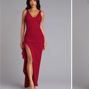 Windsor Ayden ruffle high slit mermaid dress